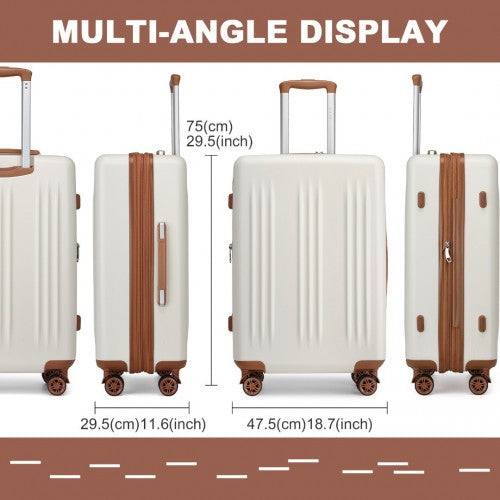KSK2483 - Kono 28 Inch Sleek Striped Check-In Suitcase Expandable Durable ABS+PC Luggage with Four Spinner Wheels TSA Lock - Cream And Brown | Neil's Luggage Store