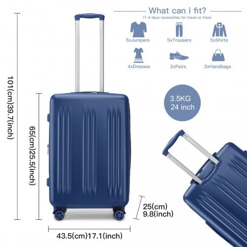 KSK2483 - Kono 24 Inch Sleek Striped Check-In Suitcase Expandable Durable ABS+PC Luggage with Four Spinner Wheels TSA Lock - Navy | Neil's Luggage Store