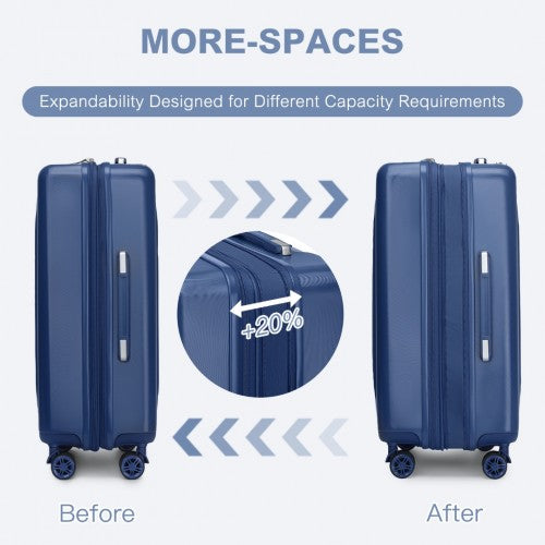 KSK2483 - Kono 24 Inch Sleek Striped Check-In Suitcase Expandable Durable ABS+PC Luggage with Four Spinner Wheels TSA Lock - Navy | Neil's Luggage Store