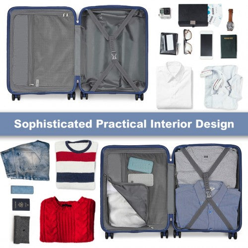 KSK2483 - Kono 24 Inch Sleek Striped Check-In Suitcase Expandable Durable ABS+PC Luggage with Four Spinner Wheels TSA Lock - Navy | Neil's Luggage Store