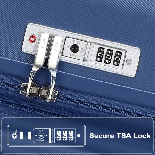 KSK2483 - Kono 24 Inch Sleek Striped Check-In Suitcase Expandable Durable ABS+PC Luggage with Four Spinner Wheels TSA Lock - Navy | Neil's Luggage Store