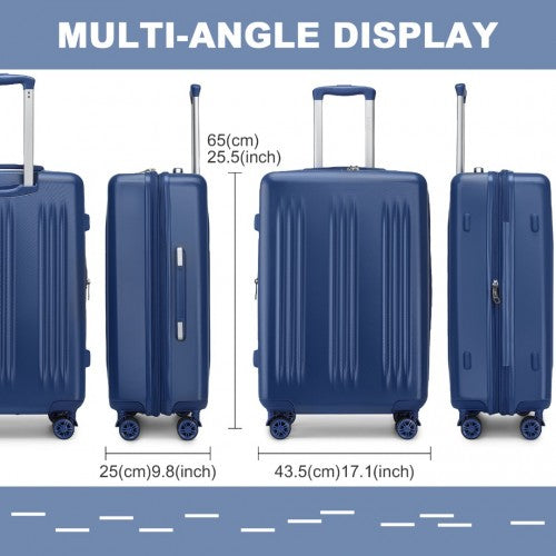 KSK2483 - Kono 24 Inch Sleek Striped Check-In Suitcase Expandable Durable ABS+PC Luggage with Four Spinner Wheels TSA Lock - Navy | Neil's Luggage Store