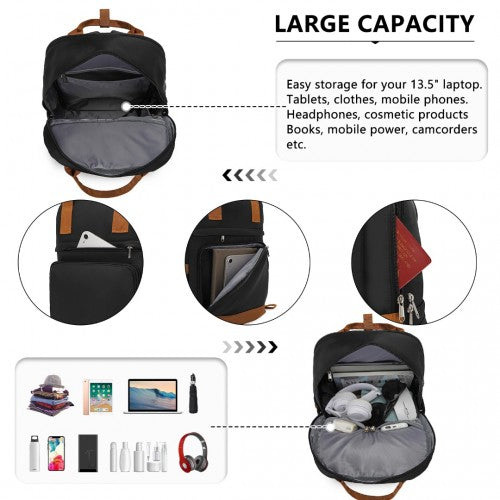 KSK2484+EQ2401 - Kono 20 Inch Stylish Hard Shell ABS+PC Cabin Suitcase Included Multi-Compartment Backpack with Small Pouch 3 Piece Travel Set - Black And Brown | Neil's Luggage Store