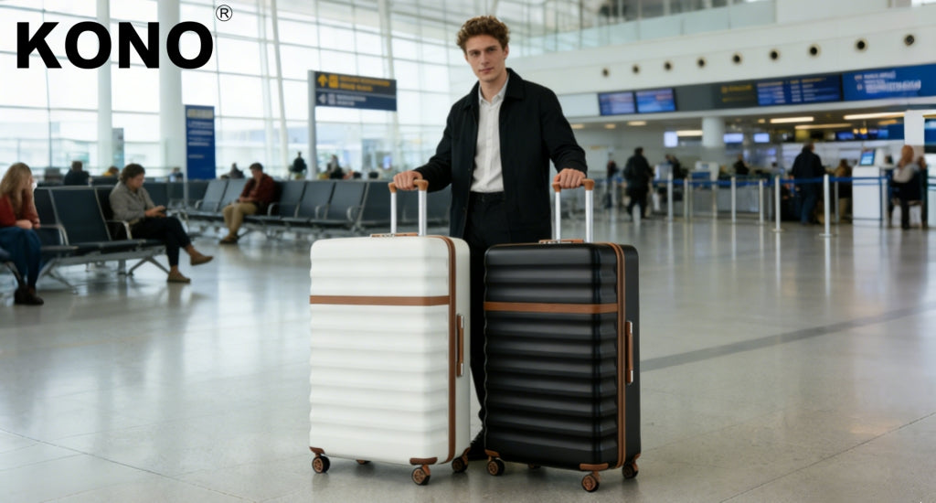 KSK2484 - Kono 32-Inch ABS+PC Extra Large Hard Shell Spinner Suitcase with Telescopic Handle - Black and Brown