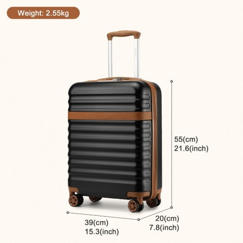 Kono 20 Inch Lightweight Hard Shell ABS+PC Cabin Suitcase with TSA Lock - Black & Brown