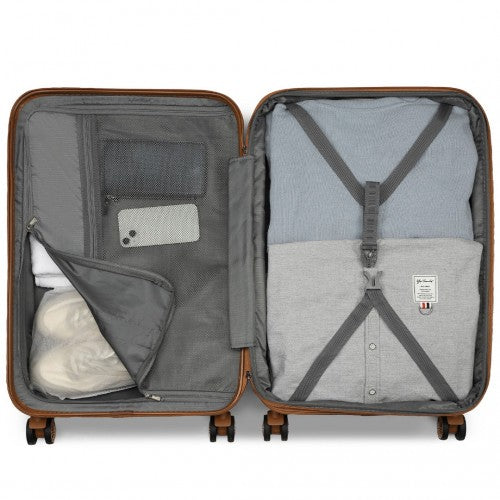 Kono 24 Inch Expandable Lightweight Hard Shell ABS+PC Suitcase with TSA Lock - Black & Brown