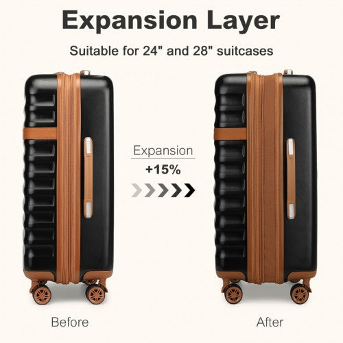 Kono 28 Inch Expandable Lightweight Hard Shell ABS+PC Suitcase with TSA Lock - Black & Brown