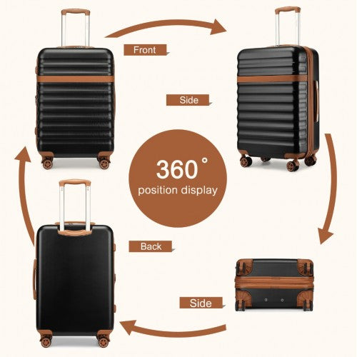 Kono 28 Inch Expandable Lightweight Hard Shell ABS+PC Suitcase with TSA Lock - Black & Brown