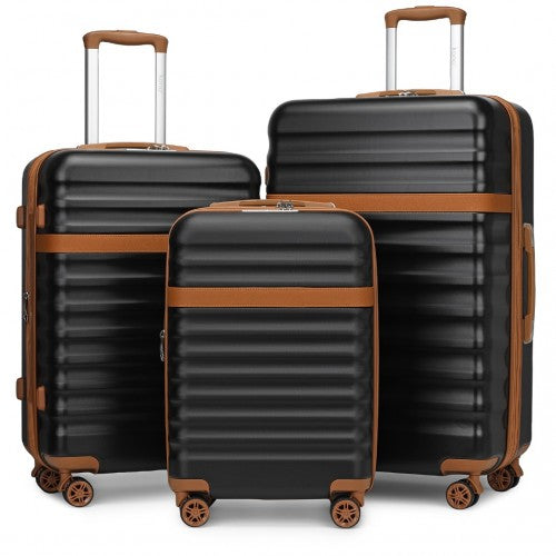 KSK2484 - Kono 3-Piece Expandable Luggage Set 20"/24"/28" Durable Hard Shell ABS+PC Suitcases with TSA Lock for Secure Travel - Black and Brown | Neil's Luggage Store