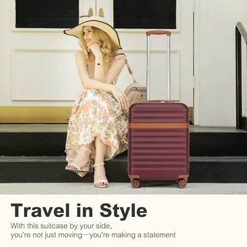 KSK2484 - Kono 20 Inch Stylish Lightweight Hard Shell ABS+PC Cabin Carry-On Suitcase with TSA Lock for Enhanced Security - Burgundy and Brown | Neil's Luggage Store