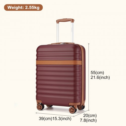KSK2484 - Kono 20 Inch Stylish Lightweight Hard Shell ABS+PC Cabin Carry-On Suitcase with TSA Lock for Enhanced Security - Burgundy and Brown | Neil's Luggage Store