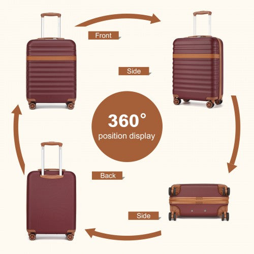 KSK2484 - Kono 20 Inch Stylish Lightweight Hard Shell ABS+PC Cabin Carry-On Suitcase with TSA Lock for Enhanced Security - Burgundy and Brown | Neil's Luggage Store