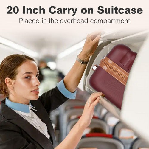 KSK2484 - Kono 20 Inch Stylish Lightweight Hard Shell ABS+PC Cabin Carry-On Suitcase with TSA Lock for Enhanced Security - Burgundy and Brown | Neil's Luggage Store