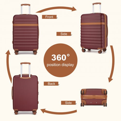 KSK2484 - Kono 3-Piece Expandable Luggage Set 20"/24"/28" Durable Hard Shell ABS+PC Suitcases with TSA Lock for Secure Travel - Burgundy and Brown | Neil's Luggage Store