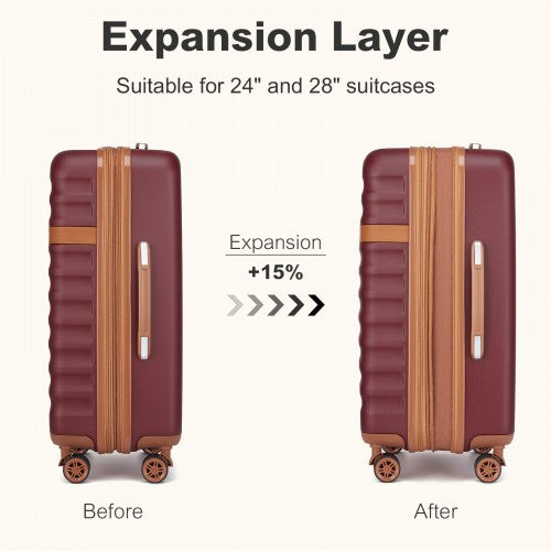 KSK2484 - Kono 3-Piece Expandable Luggage Set 20"/24"/28" Durable Hard Shell ABS+PC Suitcases with TSA Lock for Secure Travel - Burgundy and Brown | Neil's Luggage Store