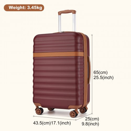 KSK2484 - Kono 24 Inch Expandable Lightweight Hard Shell ABS+PC Check-In Suitcase with TSA Lock Ideal for Extended Trips and Secure Travel - Burgundy And Brown | Neil's Luggage Store