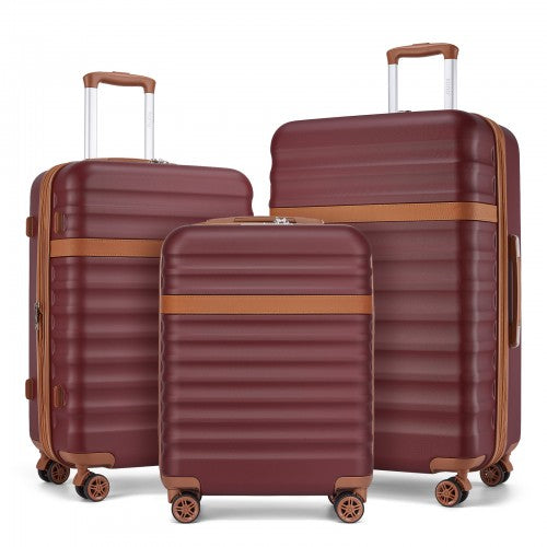 KSK2484 - Kono 3-Piece Expandable Luggage Set 20"/24"/28" Durable Hard Shell ABS+PC Suitcases with TSA Lock for Secure Travel - Burgundy and Brown | Neil's Luggage Store