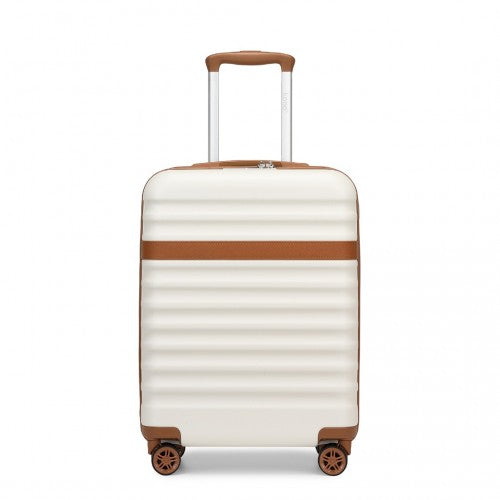 KSK2484 - Kono 20 Inch Stylish Lightweight Hard Shell ABS+PC Cabin Carry-On Suitcase with TSA Lock for Enhanced Security - Cream and Brown | Neil's Luggage Store