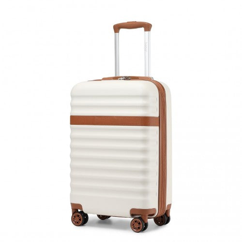 KSK2484 - Kono 20 Inch Stylish Lightweight Hard Shell ABS+PC Cabin Carry-On Suitcase with TSA Lock for Enhanced Security - Cream and Brown | Neil's Luggage Store