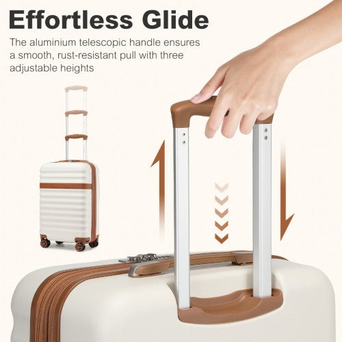 KSK2484 - Kono 20 Inch Stylish Lightweight Hard Shell ABS+PC Cabin Carry-On Suitcase with TSA Lock for Enhanced Security - Cream and Brown | Neil's Luggage Store