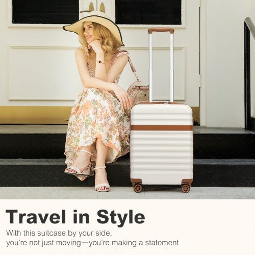 KSK2484 - Kono 20 Inch Stylish Lightweight Hard Shell ABS+PC Cabin Carry-On Suitcase with TSA Lock for Enhanced Security - Cream and Brown | Neil's Luggage Store