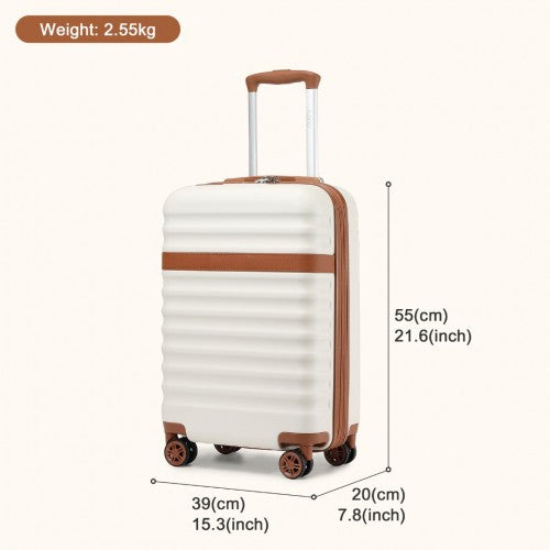 KSK2484 - Kono 20 Inch Stylish Lightweight Hard Shell ABS+PC Cabin Carry-On Suitcase with TSA Lock for Enhanced Security - Cream and Brown | Neil's Luggage Store