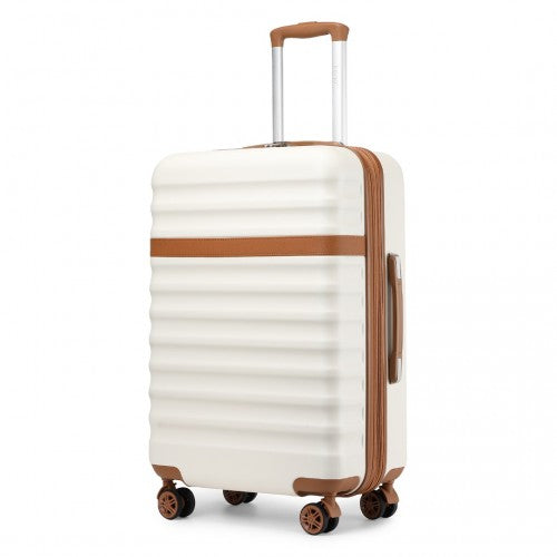 KSK2484 - Kono 28 Inch Expandable Lightweight Hard Shell ABS+PC Check-In Suitcase with TSA Lock Ideal for Extended Trips and Secure Travel - Cream And Brown | Neil's Luggage Store