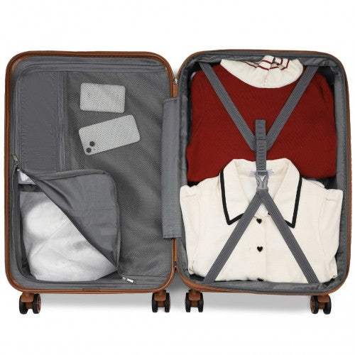 KSK2484 - Kono 24 Inch Expandable Lightweight Hard Shell ABS+PC Check-In Suitcase with TSA Lock Ideal for Extended Trips and Secure Travel - Cream And Brown | Neil's Luggage Store