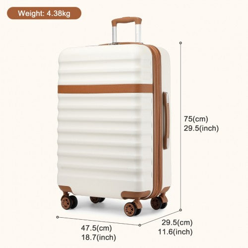 KSK2484 - Kono 28 Inch Expandable Lightweight Hard Shell ABS+PC Check-In Suitcase with TSA Lock Ideal for Extended Trips and Secure Travel - Cream And Brown | Neil's Luggage Store
