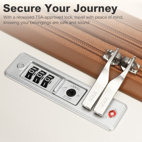 KSK2484 - Kono 24 Inch Expandable Lightweight Hard Shell ABS+PC Check-In Suitcase with TSA Lock Ideal for Extended Trips and Secure Travel - Cream And Brown | Neil's Luggage Store