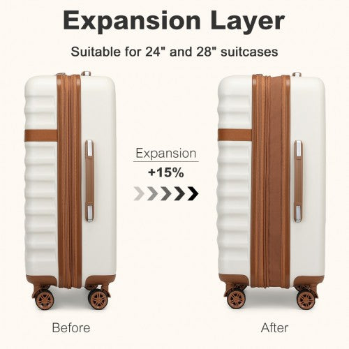 KSK2484 - Kono 3-Piece Expandable Luggage Set 20"/24"/28" Durable Hard Shell ABS+PC Suitcases with TSA Lock for Secure Travel - Cream and Brown
