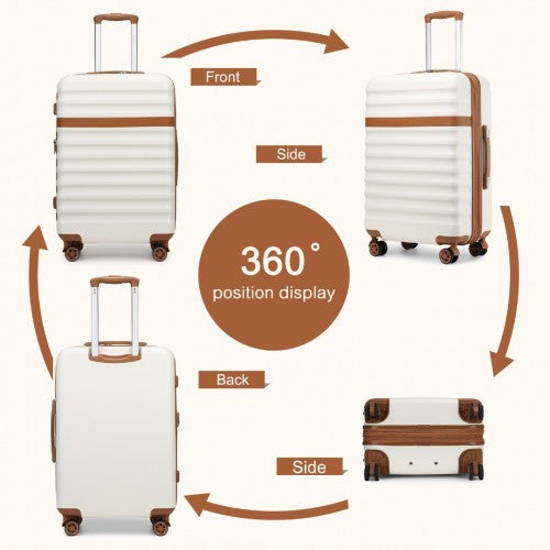 KSK2484 - Kono 3-Piece Expandable Luggage Set 20"/24"/28" Durable Hard Shell ABS+PC Suitcases with TSA Lock for Secure Travel - Cream and Brown