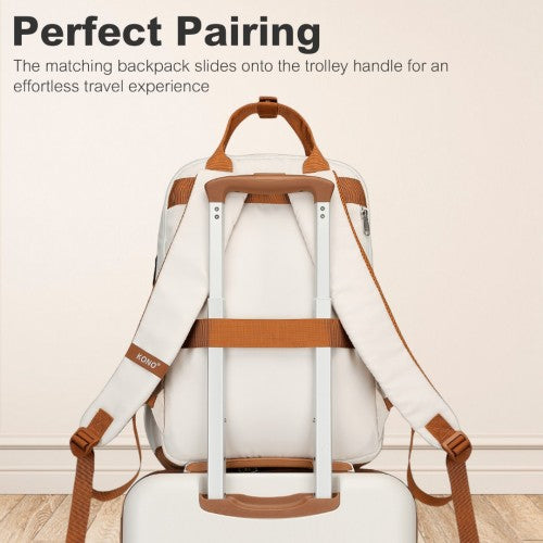 KSK2484+EQ2401 - Kono 20 Inch Stylish Hard Shell ABS+PC Cabin Suitcase Included Multi-Compartment Backpack with Small Pouch 3 Piece Travel Set - Cream And Brown | Neil's Luggage Store