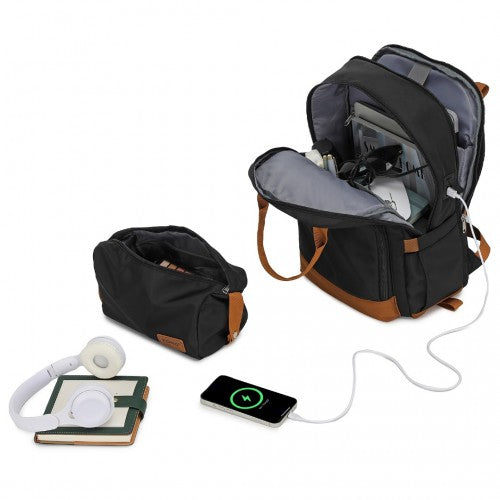 KSK2484+EQ2401 - Kono 20 Inch Stylish Hard Shell ABS+PC Cabin Suitcase Included Multi-Compartment Backpack with Small Pouch 3 Piece Travel Set - Cream And Brown | Neil's Luggage Store