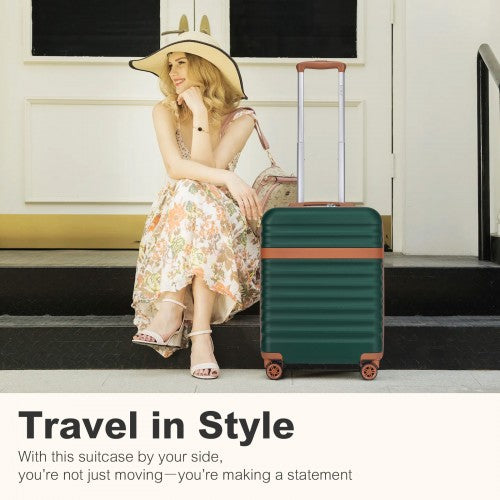 KSK2484 - Kono 20 Inch Stylish Lightweight Hard Shell ABS+PC Cabin Carry-On Suitcase with TSA Lock for Enhanced Security - Green and Brown | Neil's Luggage Store