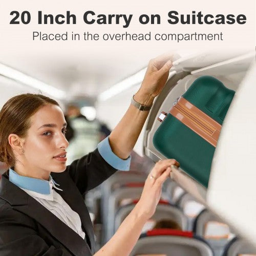 KSK2484 - Kono 20 Inch Stylish Lightweight Hard Shell ABS+PC Cabin Carry-On Suitcase with TSA Lock for Enhanced Security - Green and Brown | Neil's Luggage Store