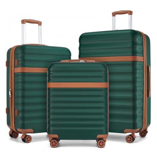 KSK2484 - Kono 3-Piece Expandable Luggage Set 20"/24"/28" Durable Hard Shell ABS+PC Suitcases with TSA Lock for Secure Travel - Green and Brown | Neil's Luggage Store
