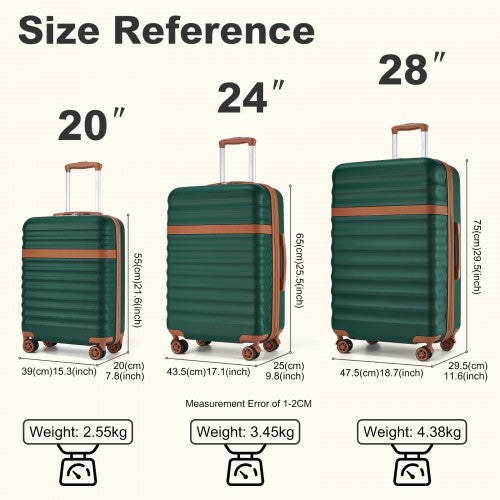 KSK2484 - Kono 3-Piece Expandable Luggage Set 20"/24"/28" Durable Hard Shell ABS+PC Suitcases with TSA Lock for Secure Travel - Green and Brown | Neil's Luggage Store