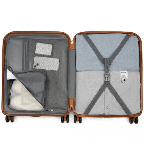 KSK2484 - Kono 20 Inch Stylish Lightweight Hard Shell ABS+PC Cabin Carry-On Suitcase with TSA Lock for Enhanced Security - Grey and Brown | Neil's Luggage Store