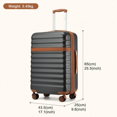 KSK2484 - Kono 24 Inch Expandable Lightweight Hard Shell ABS+PC Check-In Suitcase with TSA Lock Ideal for Extended Trips and Secure Travel - Grey And Brown | Neil's Luggage Store