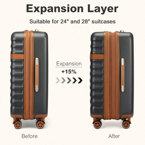 KSK2484 - Kono 28 Inch Expandable Lightweight Hard Shell ABS+PC Check-In Suitcase with TSA Lock Ideal for Extended Trips and Secure Travel - Grey And Brown | Neil's Luggage Store