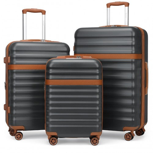 Kono 3-Piece Expandable Hard Shell ABS+PC Luggage Set 20"/24"/28" with TSA Lock - Grey & Brown
