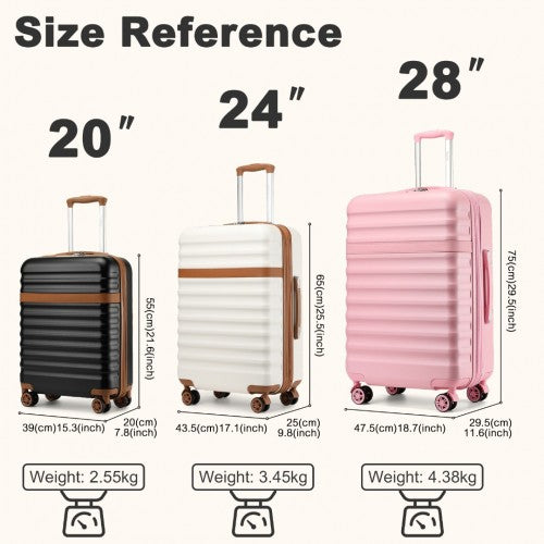 Kono 3-Piece Expandable Hard Shell ABS+PC Luggage Set 20"/24"/28" with TSA Lock - Grey & Brown