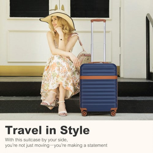 Kono 20 Inch Hard Shell Cabin Carry On Suitcase With TSA Lock Navy Brown | Neil's Luggage Store