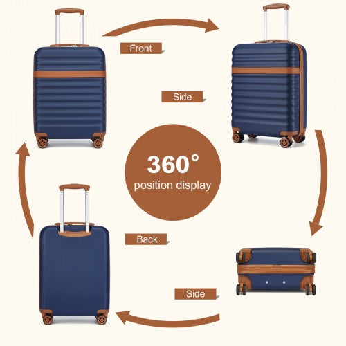 Kono 20 Inch Hard Shell Cabin Carry On Suitcase With TSA Lock Navy Brown | Neil's Luggage Store