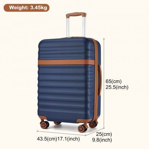 KSK2484 - Kono 24 Inch Expandable Lightweight Hard Shell ABS+PC Check-In Suitcase with TSA Lock Ideal for Extended Trips and Secure Travel - Navy And Brown | Neil's Luggage Store