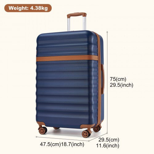 KSK2484 - Kono 28 Inch Expandable Lightweight Hard Shell ABS+PC Check-In Suitcase with TSA Lock Ideal for Extended Trips and Secure Travel - Navy And Brown | Neil's Luggage Store