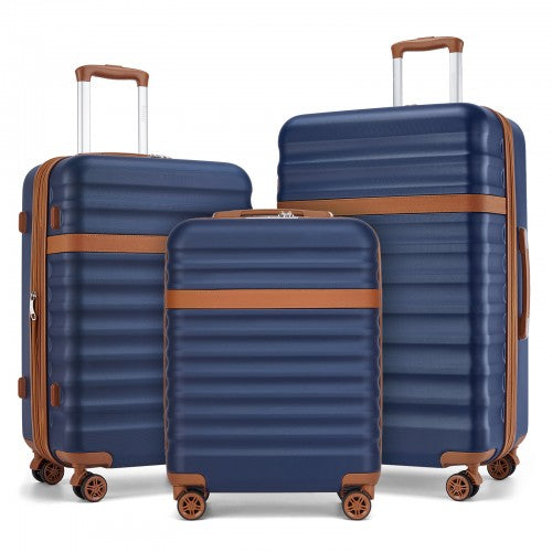 KSK2484 - Kono 3-Piece Expandable Luggage Set 20"/24"/28" Durable Hard Shell ABS+PC Suitcases with TSA Lock for Secure Travel - Navy and Brown | Neil's Luggage Store