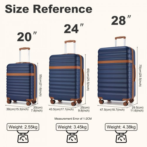 Kono Expandable Luggage Set 20 24 28 Inch Hard Shell ABS PC TSA Lock Navy Brown | Neil's Luggage Store