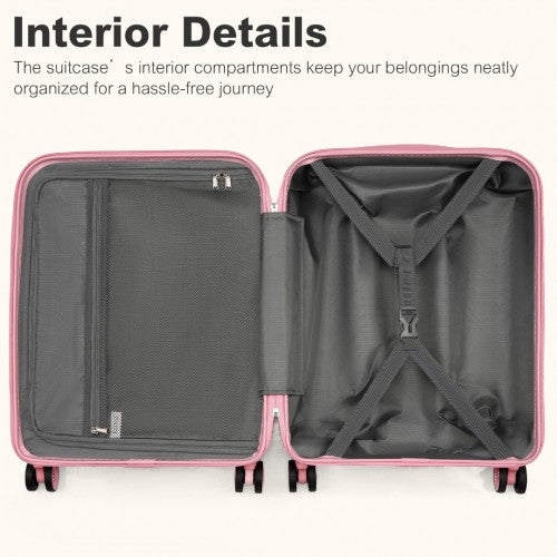 KSK2484 - Kono 20 Inch Stylish Lightweight Hard Shell ABS+PC Cabin Carry-On Suitcase with TSA Lock for Enhanced Security - Pink | Neil's Luggage Store